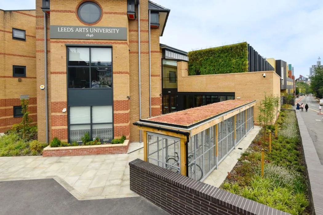 Green Roof Cycle Shelter Enriches Leeds Arts University Campus