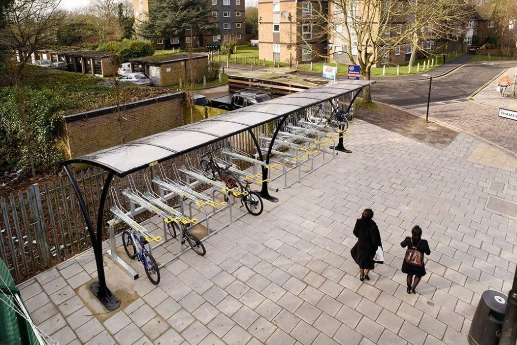 Two Tier Cycle Parking at Hounslow Central Tube Station, London - Broxap