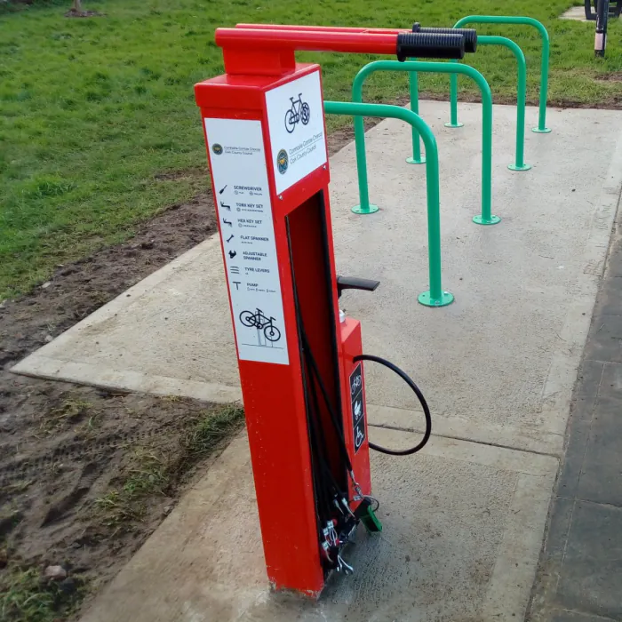 Turvec's Public Bike Repair Station & Pump - Traffic Red - Express - 0