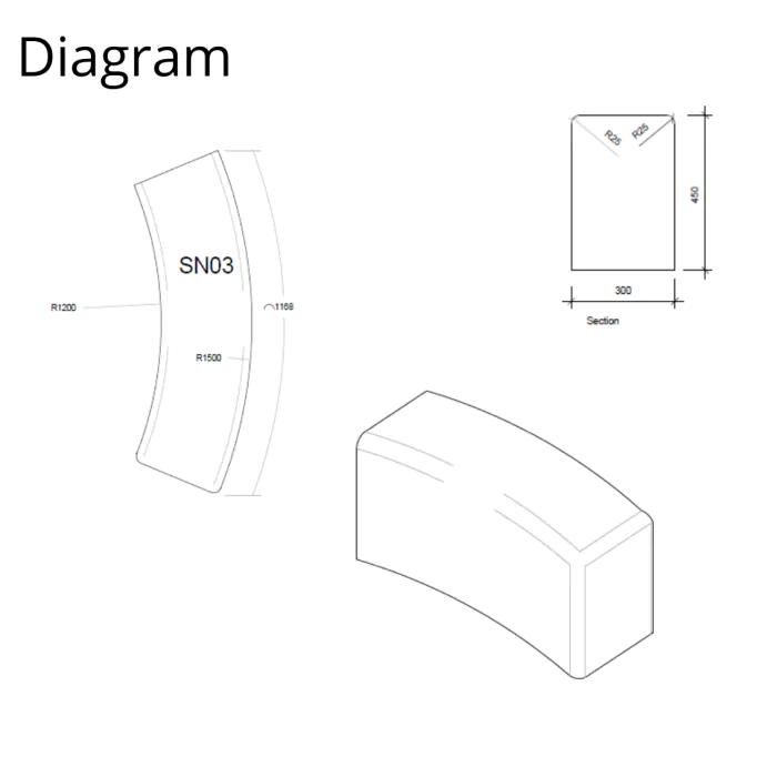 Pendlebury Modular Curved Concrete Bench - 1