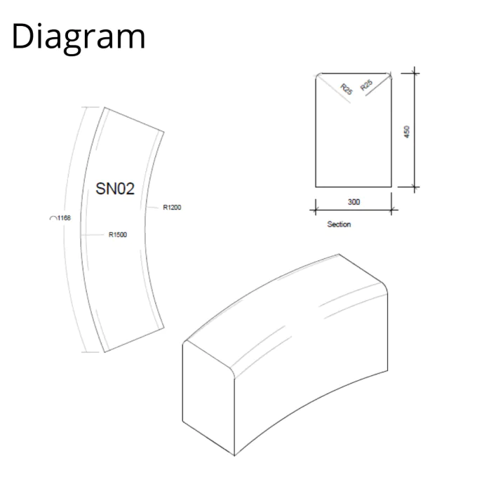 Pendlebury Modular Curved Concrete Bench - 2