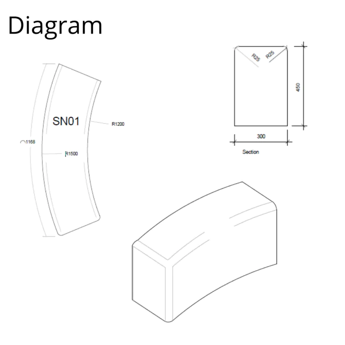 Pendlebury Modular Curved Concrete Bench - 4