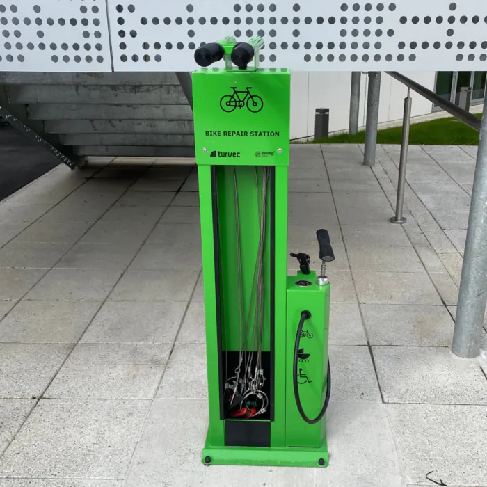Turvec's Public Bike Repair Station & Pump - Yellow Green - Express Turvec's Public Bike Repair Station & Pump - Yellow Green - Express