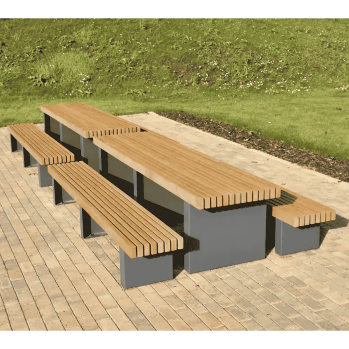 Litchard Extended Picnic Unit custom length outdoor picnic table with integrated benches