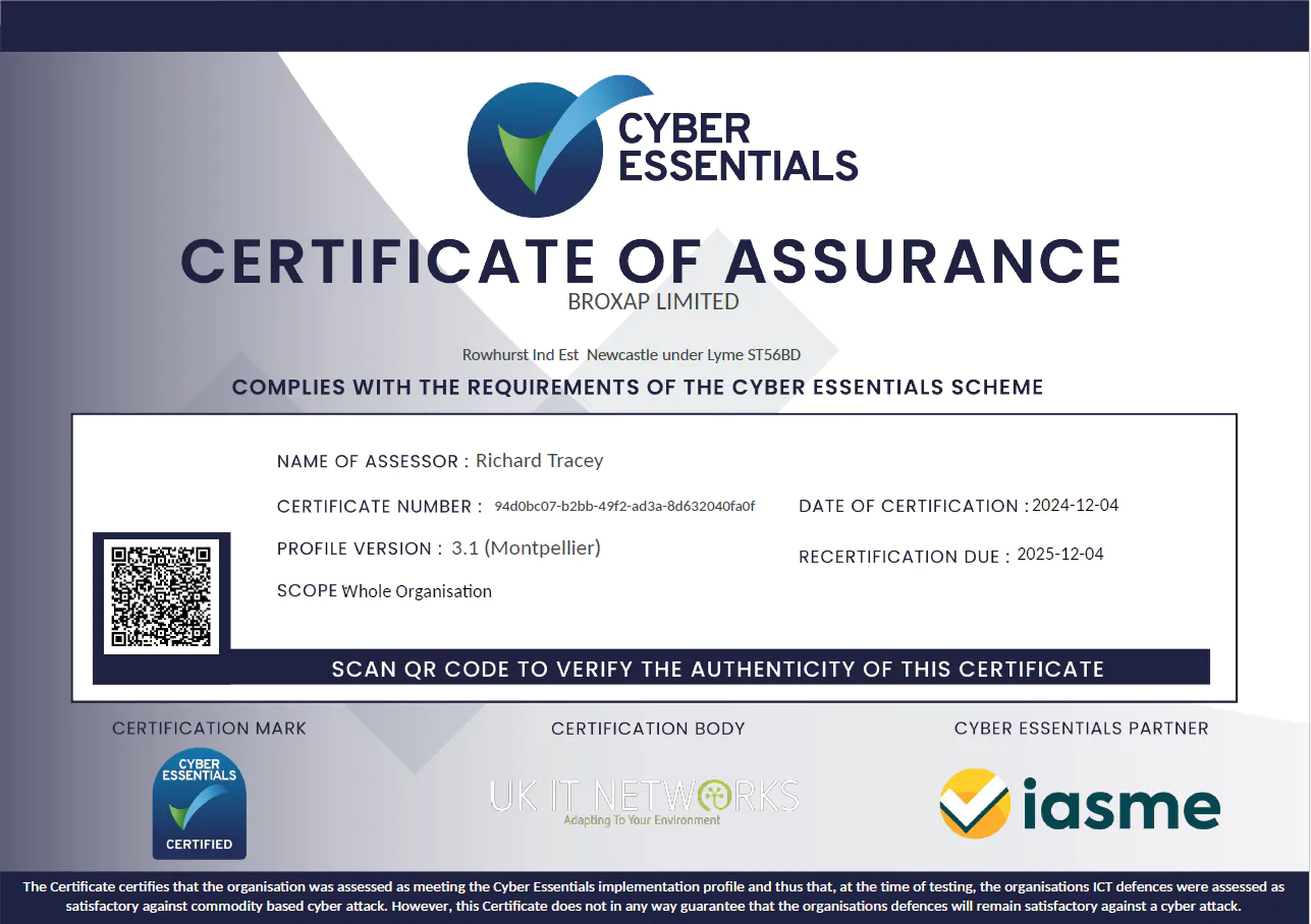 Cyber Essentials Certificate of Assurance