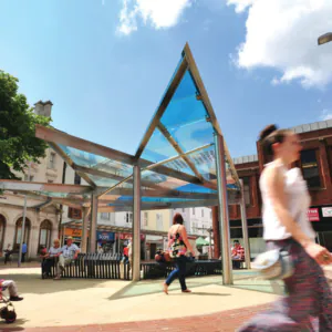 Canopy bandstand in situ at busy public place