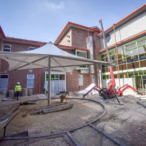 Fixed Square Parasol Tensile Structure at the Royal Stoke University Hospital
